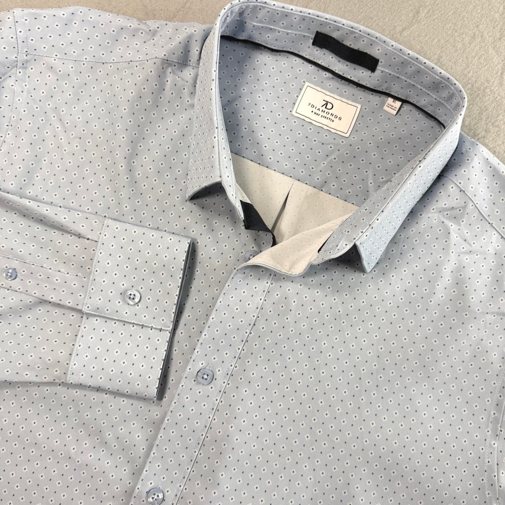 7 Diamonds Gatler Woven Shirt Mens XL Light Blue 4-Way Stretch Office Wear